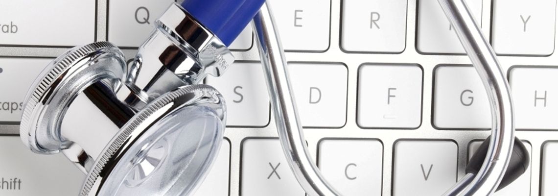 Stethoscope on a laptop keyboard